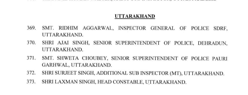 उत्तराखंड पुलिस को सम्मान