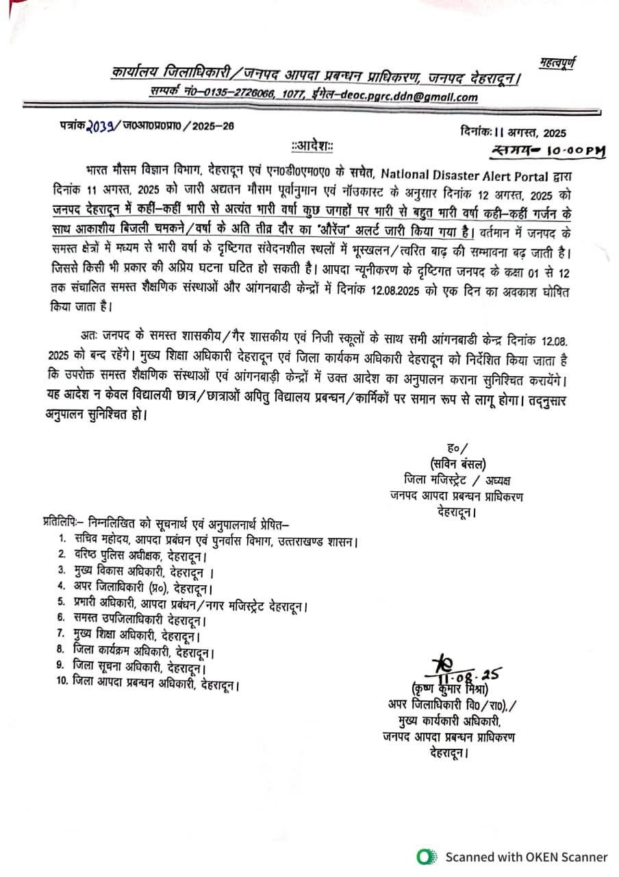देहरादून में आज सभी स्कूल बंद रहेंगे